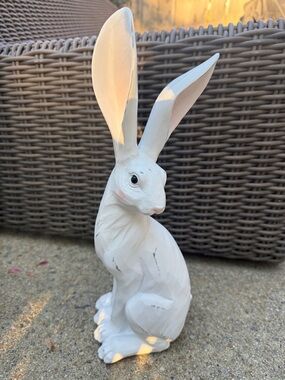 Hobby Lobby White Ceramic Rabbit Figurine with Subtle Pink Ears